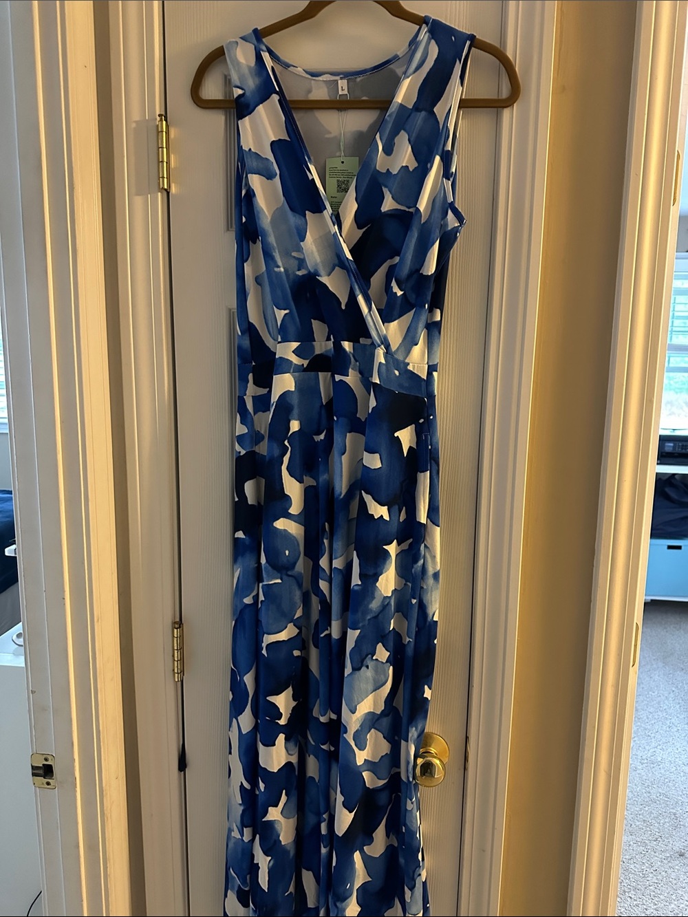 Blue & White Abstract Print Maxi Dress